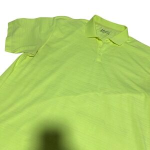 Nike Golf Polo Shirt Mens XXL Neon Yellow Volt Striped Nike Fit Dry 1059